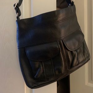 Vintage black leather Fossil Crossbody purse
